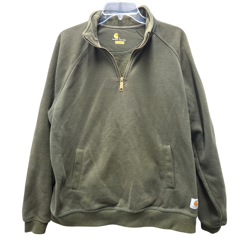 Carhartt Mens K503 OLV Relaxed Fit Quarter Zip Fleece Pullover Olive Green L